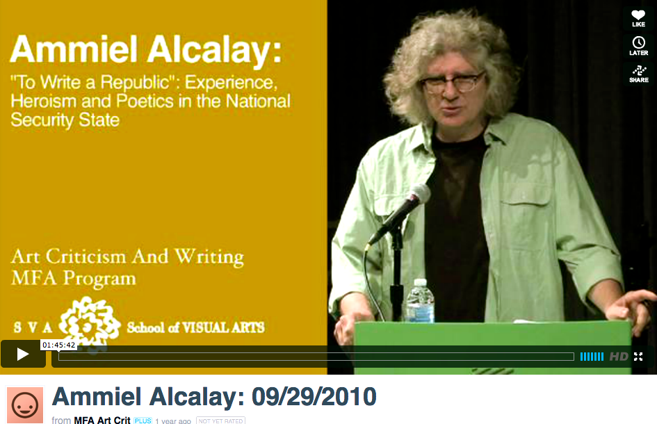 Video of Ammiel Alcalay's Lecture at SVA